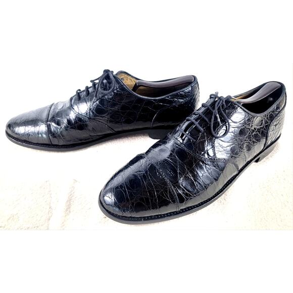 Zelli Genuine Alligator Cap Toe Oxford Shoes Black 10.5M Italy Luxury Exotic main image 7
